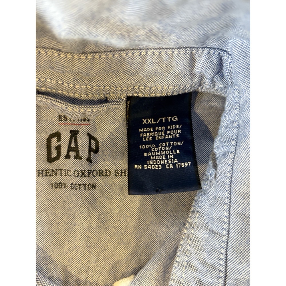 GAP Authentic Oxford Shirt Boys XXL Blue Long Sleeve Button Down Cotton School - Picture 5 of 7